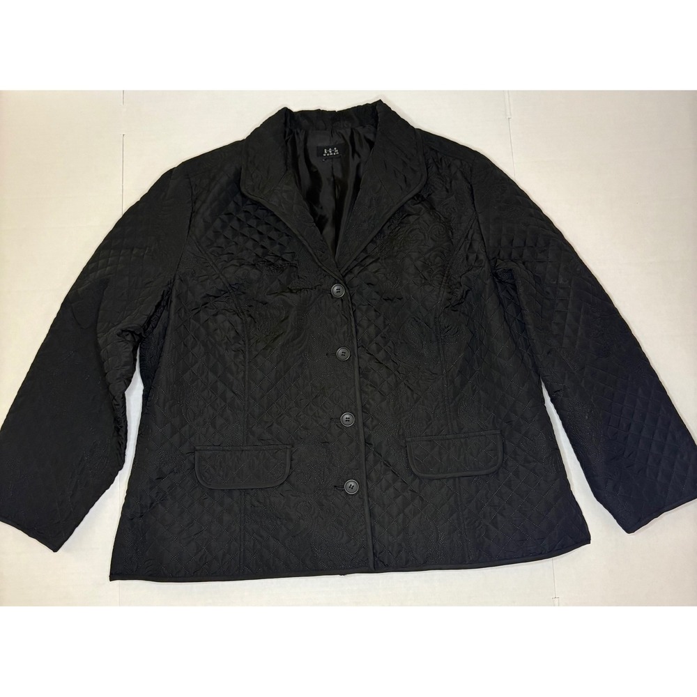 R.Q.T. Women's Black Quilted Blazer Jacket Button Front Pocket Coat